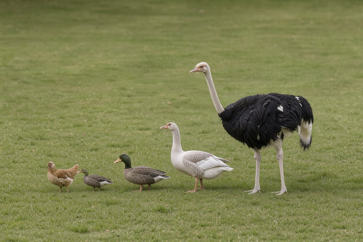 Chicken vs duck vs goose vs ostrich: size comparison