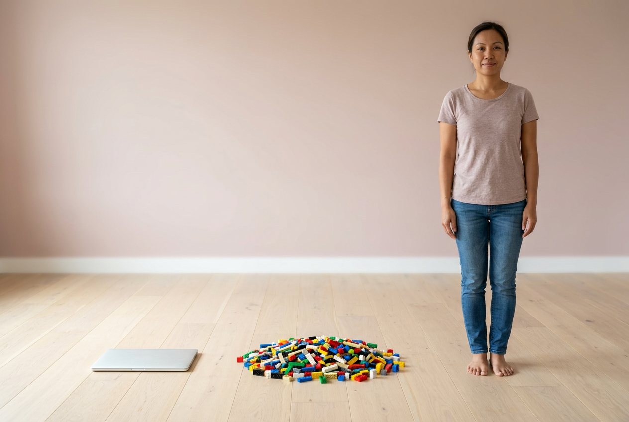 What do 1,000 Lego bricks look like? Shown at true scale next to a laptop and an adult person.