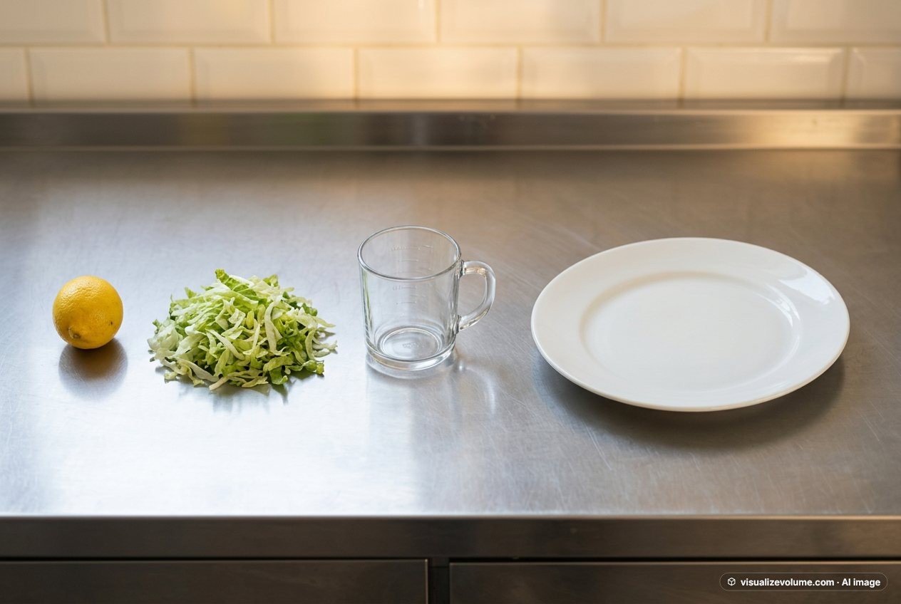 Shredded lettuce, in “What does 100 grams of shredded lettuce look like?”