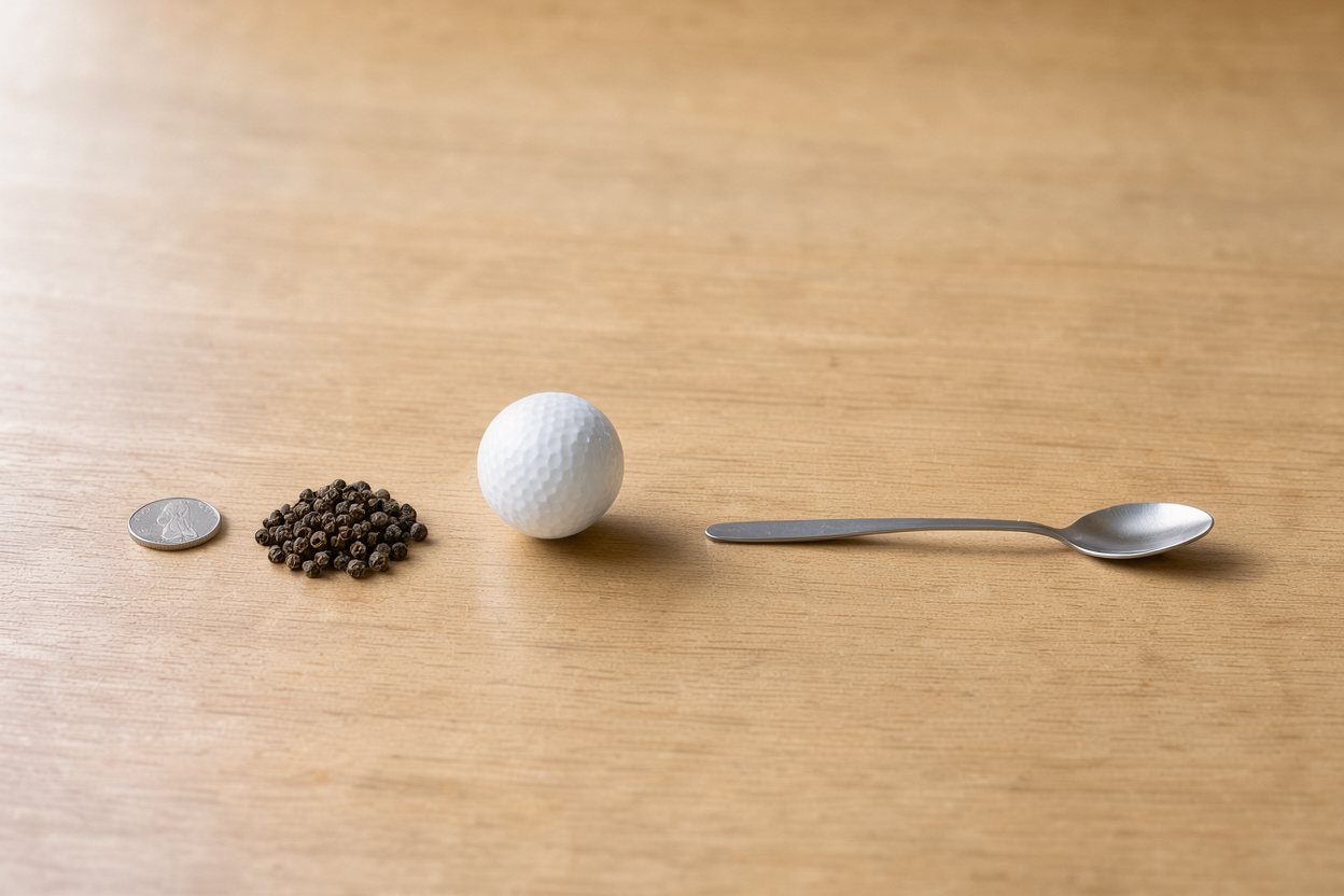 What does 5 grams of black peppercorns look like?