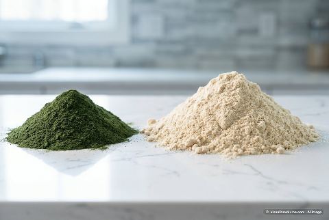 Greens powder, in “10 g of greens powder vs 30 g of whey protein powder”