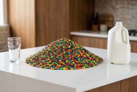 Pint glass, in “What do 10,000 M&Ms look like?”