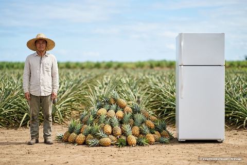 Refrigerator, in “What do 100 pineapples look like?”
