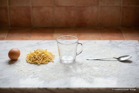 Dry pasta, in “What does 75 grams of dry pasta look like?”