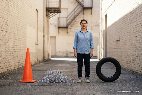 Car tire, in “What do 1,000 metal coat hangers look like?”