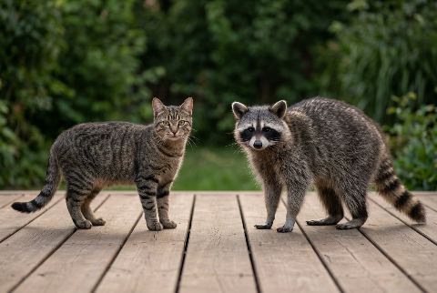 Domestic cat, in “Cat vs raccoon”