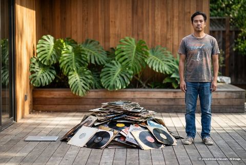 Laptop, in “What do 1,000 vinyl records look like?”