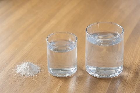 16 g of electrolyte powder vs 16 fl oz of water vs 32 fl oz of water: size comparison