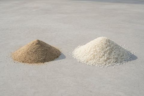 1,000 lb of dry sand vs 1,000 lb of long-grain rice: size comparison