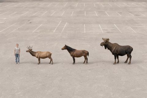 Person vs elk vs horse vs moose: size comparison