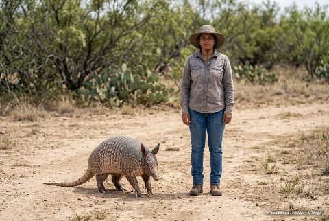 Nine-banded armadillo, in “Armadillo vs person”