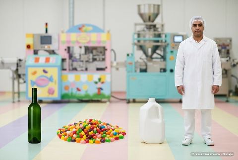 Gallon milk jug, in “What do 10,000 jelly beans look like?”
