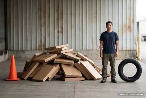 Car tire, in “What do 500 flat cardboard boxes look like?”