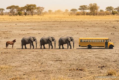 School bus, in “What do 3 elephants look like?”