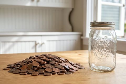 Mason jar, in “How many pennies would fill a mason jar?”